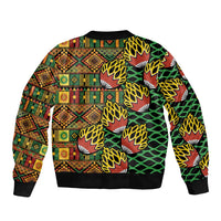 African Tribal Geometric Mixed Kanga Pattern Sleeve Zip Bomber Jacket - Wonder Print Shop