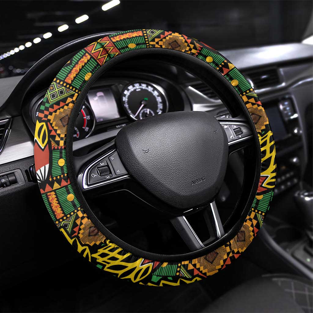 African Tribal Geometric Mixed Kanga Pattern Steering Wheel Cover - Wonder Print Shop