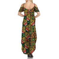 African Tribal Geometric Mixed Kanga Pattern Summer Maxi Dress - Wonder Print Shop
