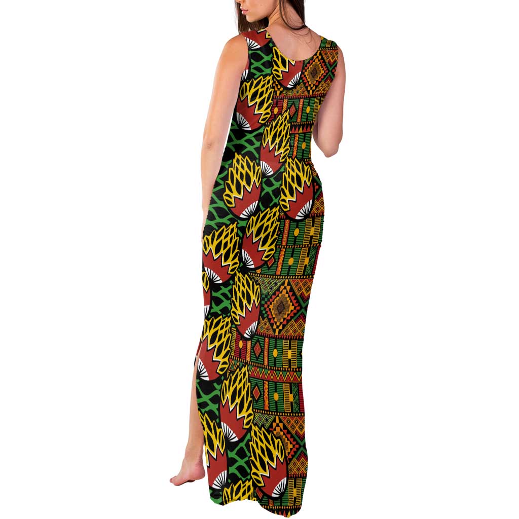 African Tribal Geometric Mixed Kanga Pattern Tank Maxi Dress - Wonder Print Shop