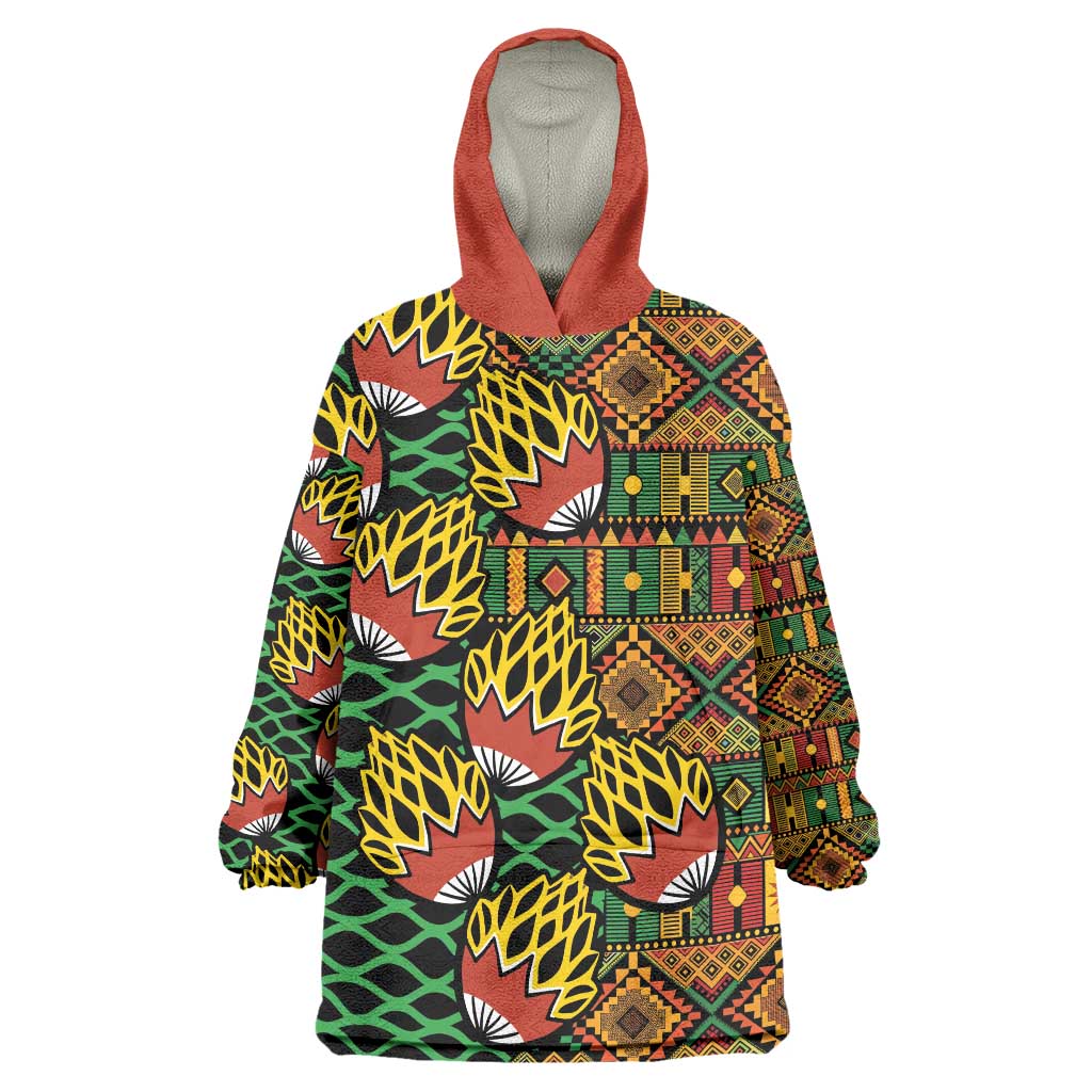 African Tribal Geometric Mixed Kanga Pattern Wearable Blanket Hoodie - Wonder Print Shop