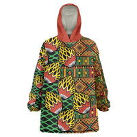 African Tribal Geometric Mixed Kanga Pattern Wearable Blanket Hoodie - Wonder Print Shop