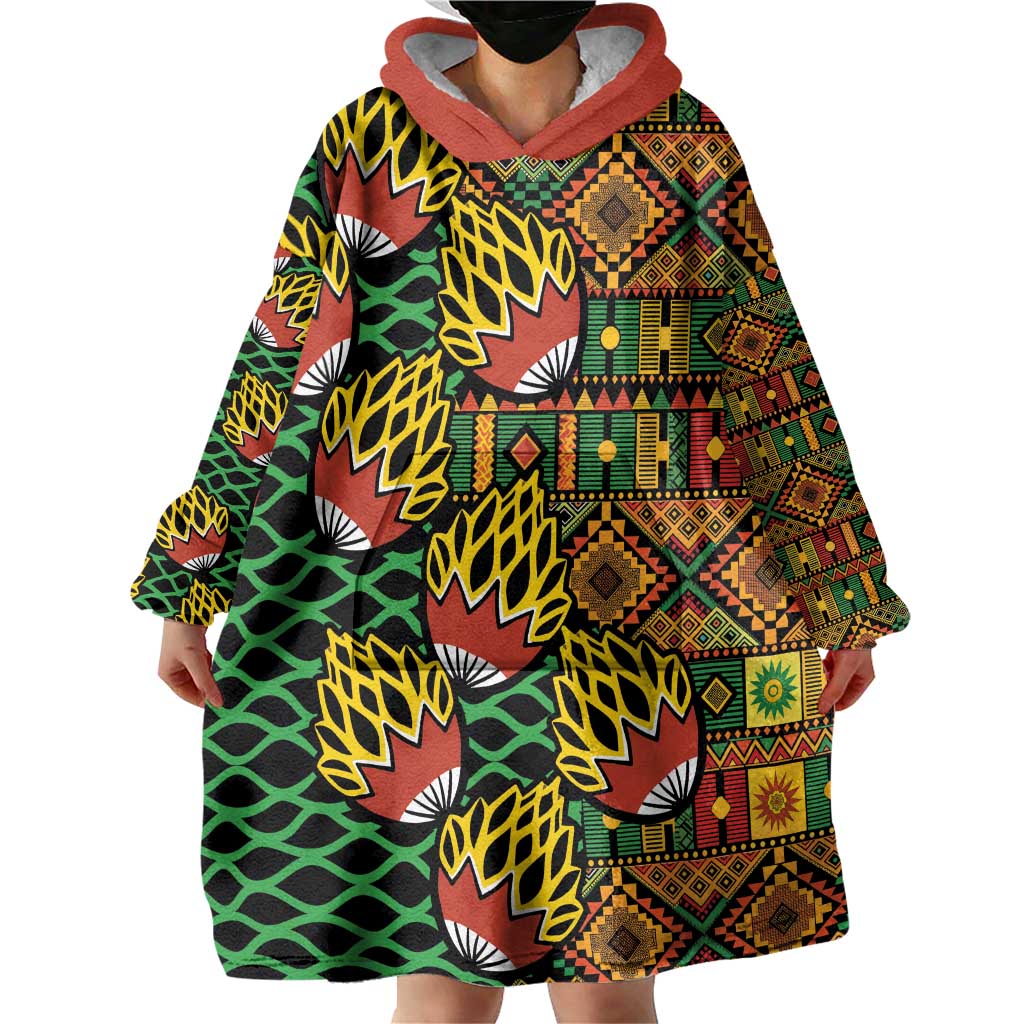 African Tribal Geometric Mixed Kanga Pattern Wearable Blanket Hoodie - Wonder Print Shop