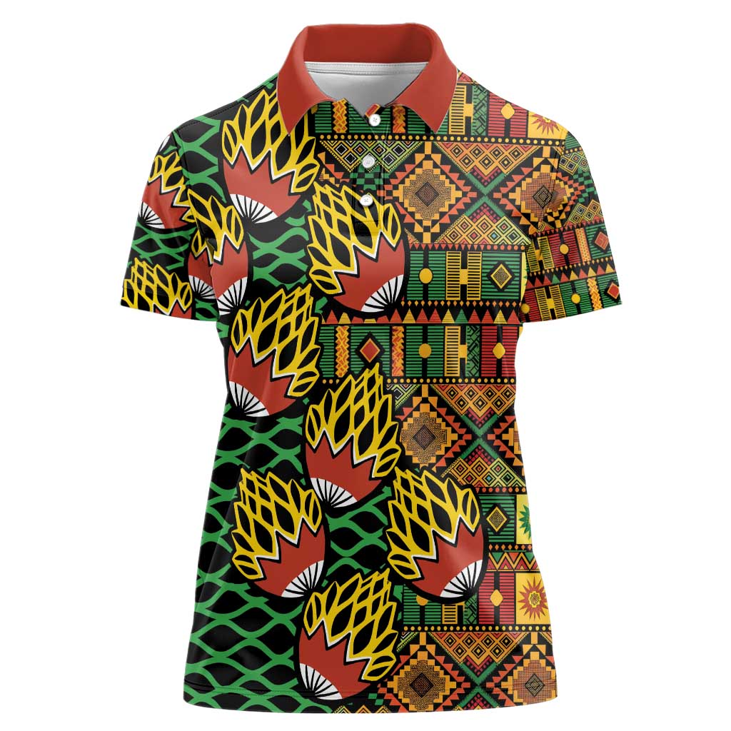 African Tribal Geometric Mixed Kanga Pattern Women Polo Shirt - Wonder Print Shop