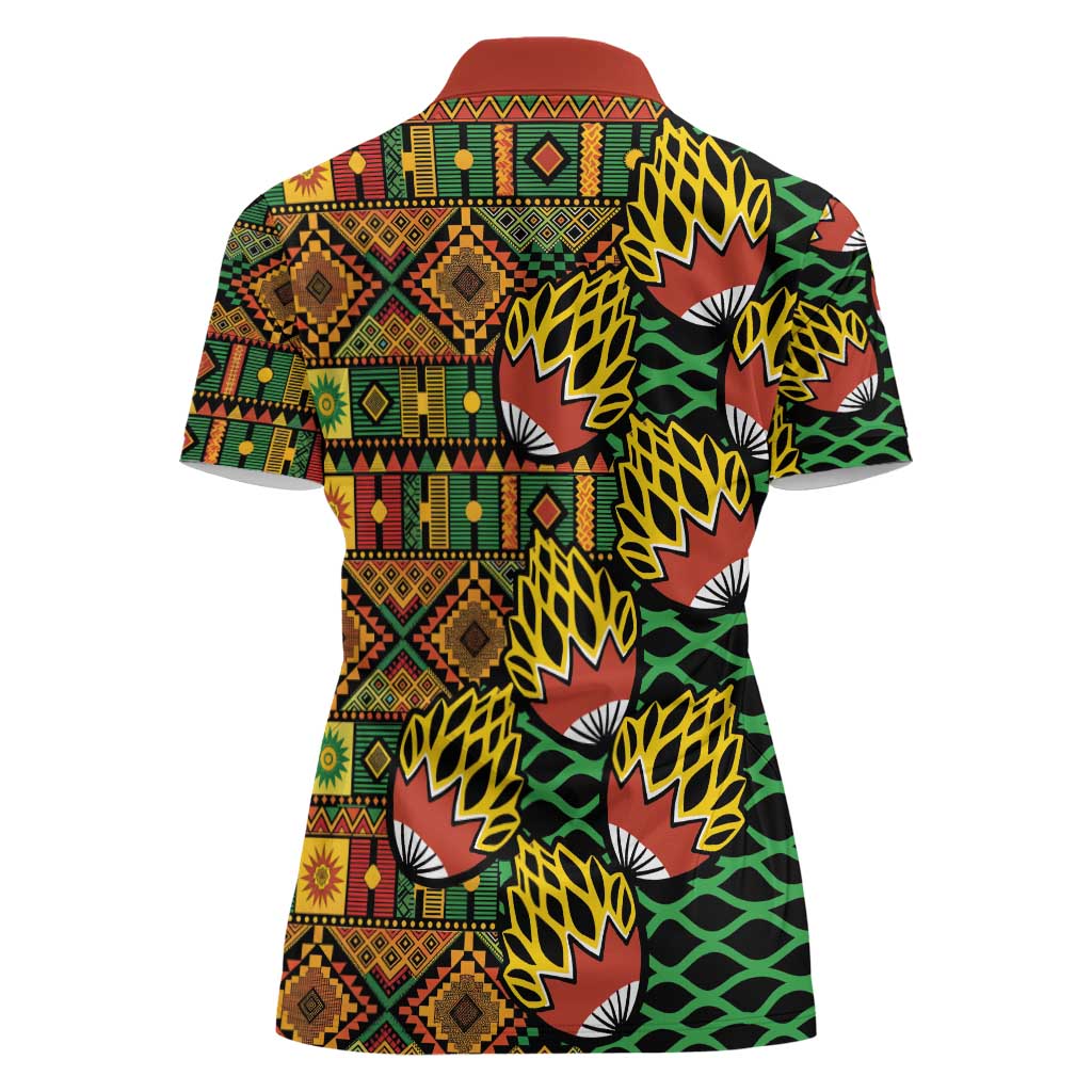 African Tribal Geometric Mixed Kanga Pattern Women Polo Shirt - Wonder Print Shop