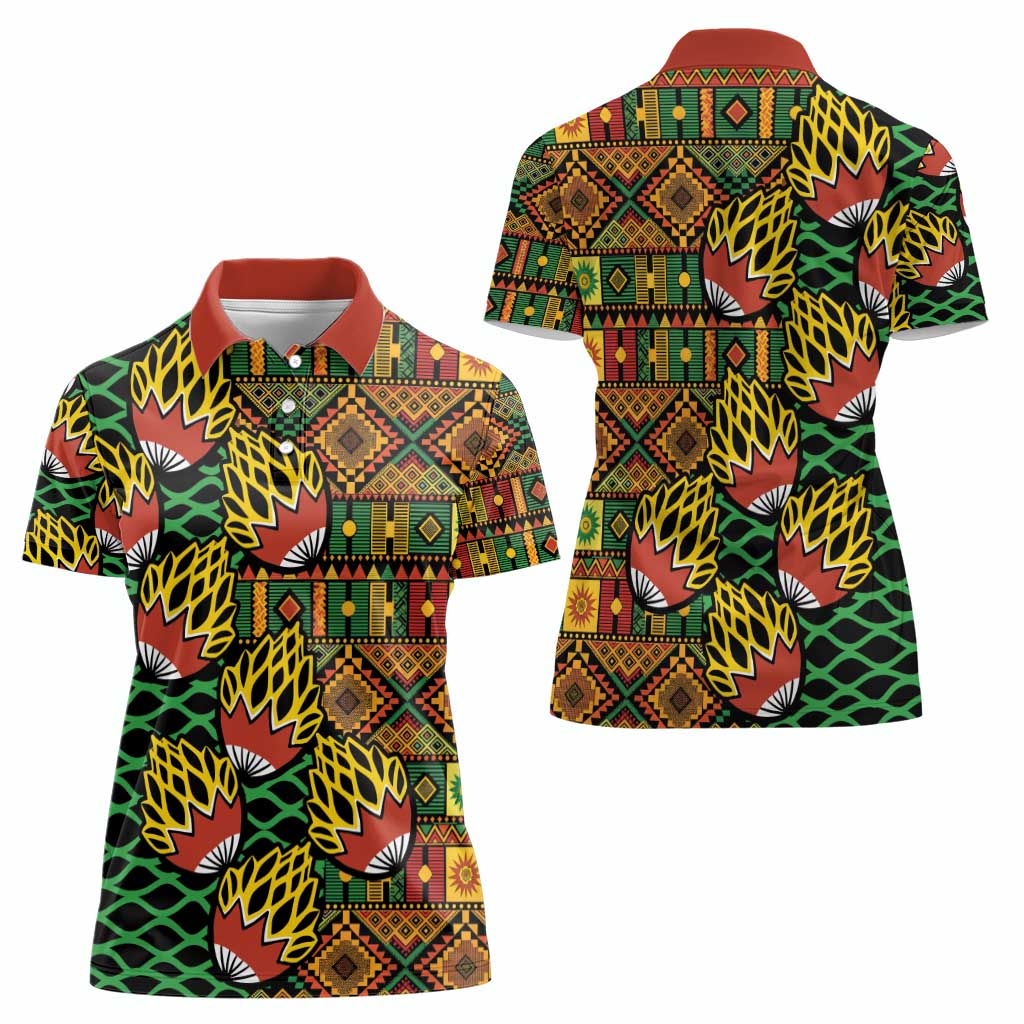 African Tribal Geometric Mixed Kanga Pattern Women Polo Shirt - Wonder Print Shop