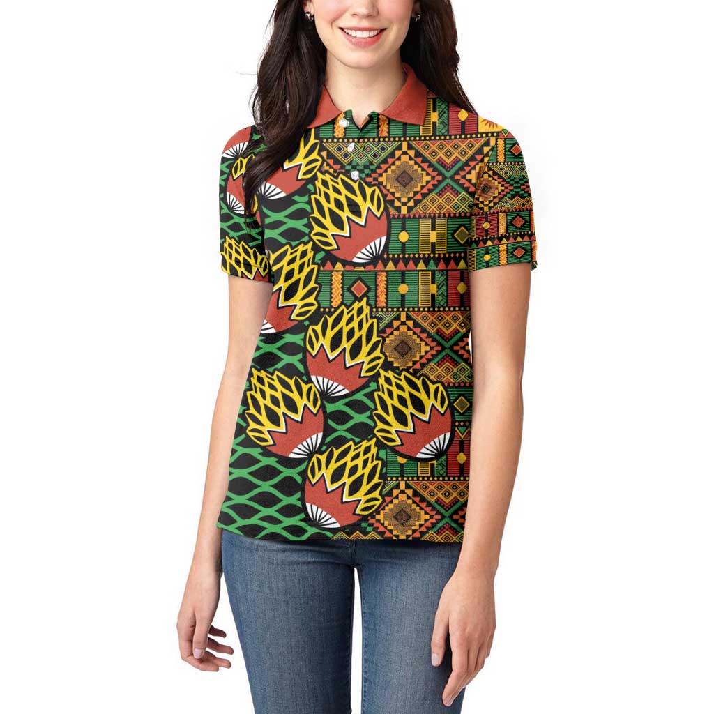 African Tribal Geometric Mixed Kanga Pattern Women Polo Shirt - Wonder Print Shop