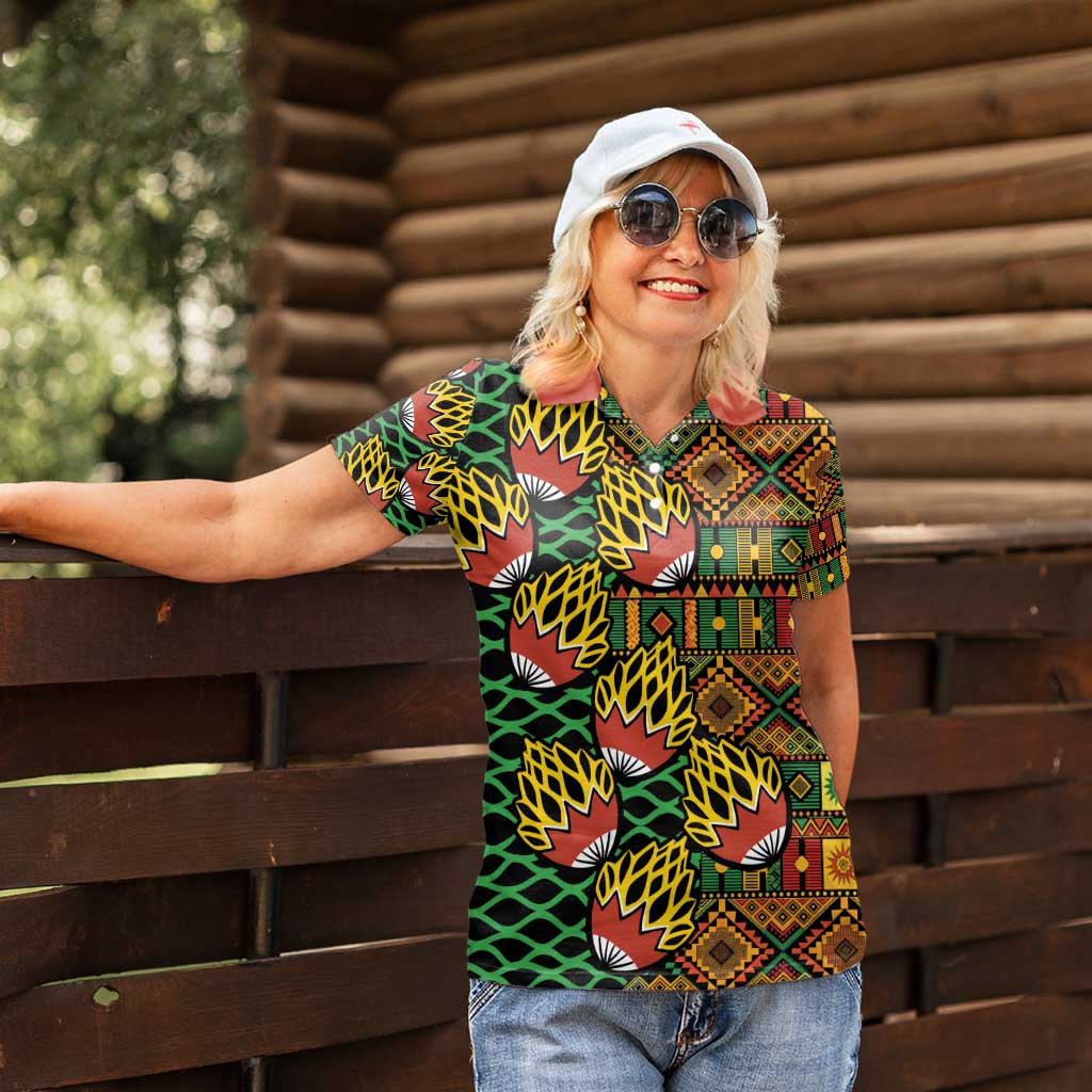 African Tribal Geometric Mixed Kanga Pattern Women Polo Shirt - Wonder Print Shop