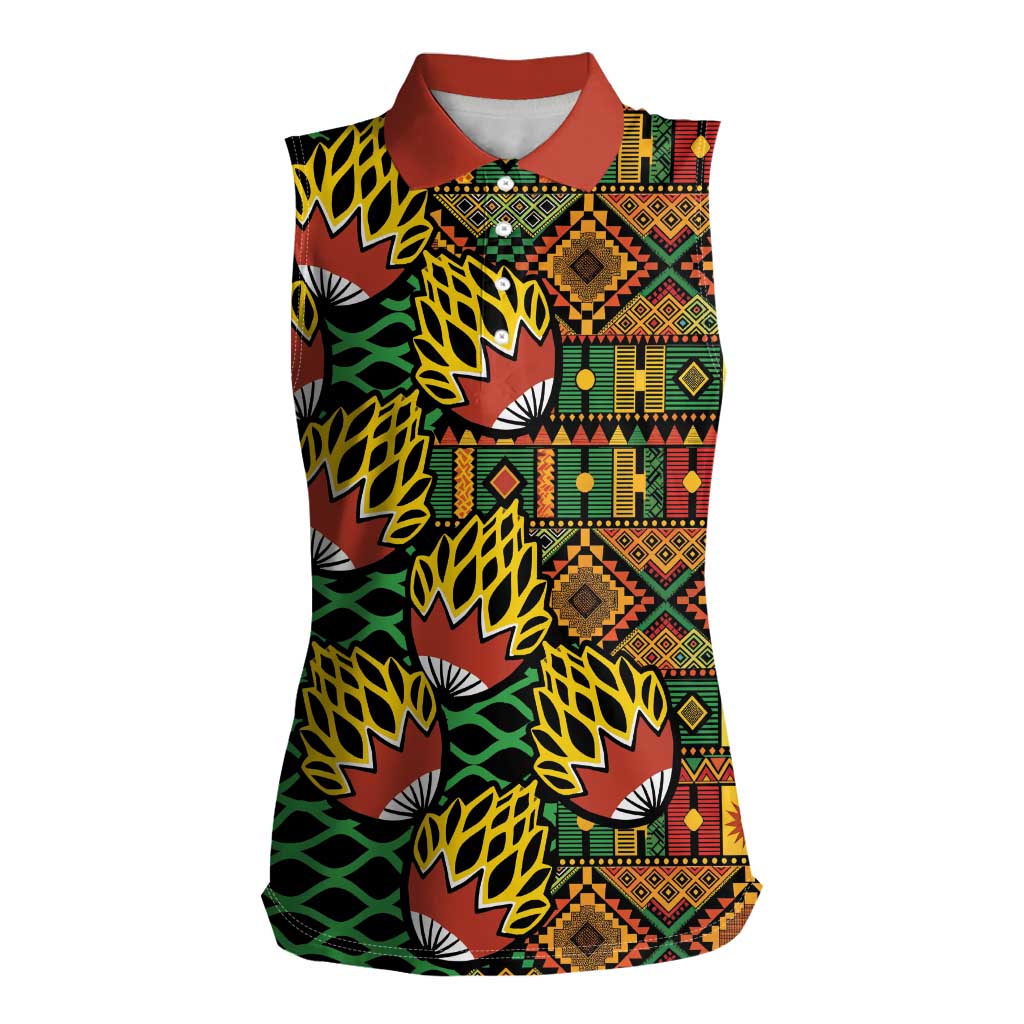 African Tribal Geometric Mixed Kanga Pattern Women Sleeveless Polo Shirt - Wonder Print Shop