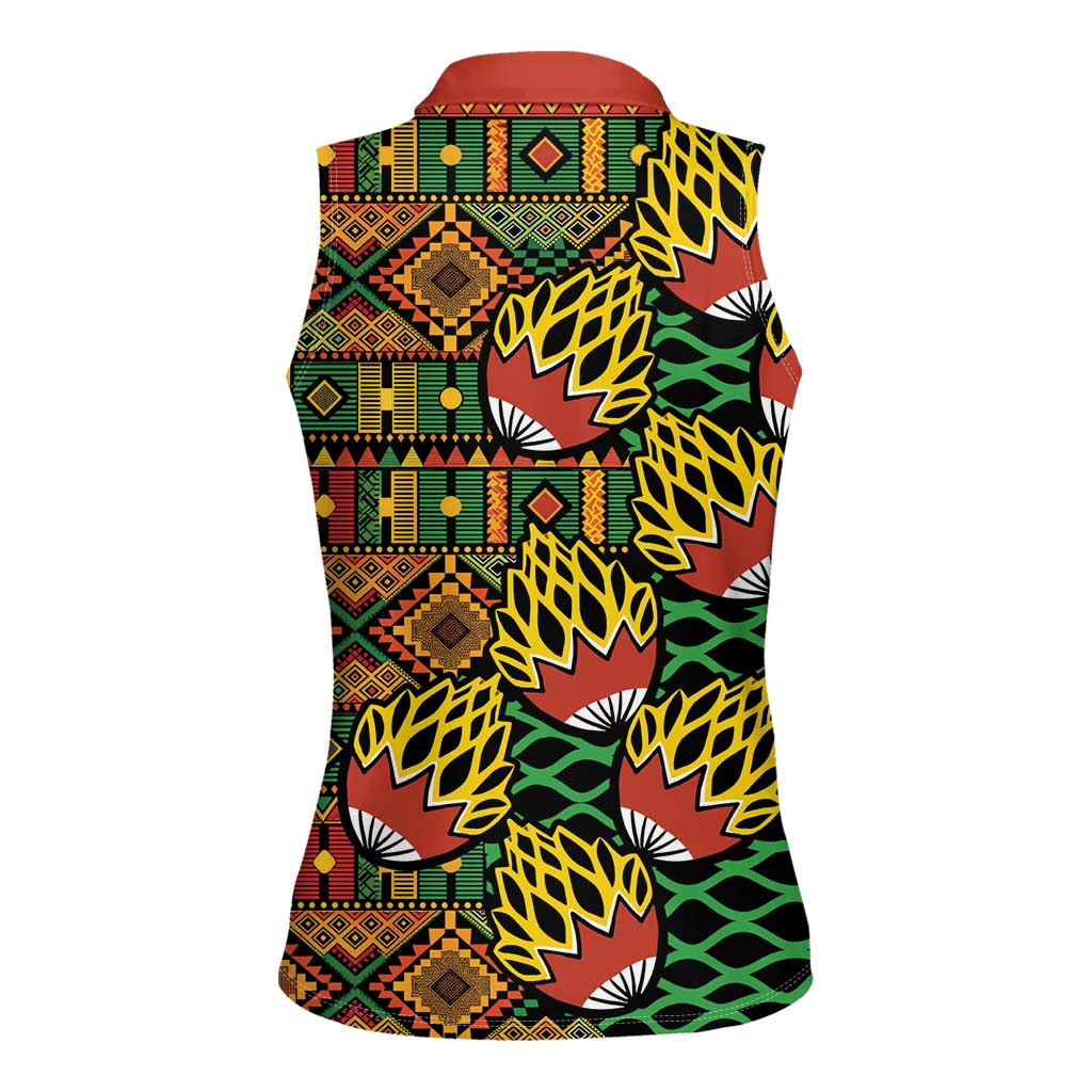 African Tribal Geometric Mixed Kanga Pattern Women Sleeveless Polo Shirt - Wonder Print Shop