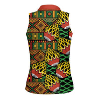 African Tribal Geometric Mixed Kanga Pattern Women Sleeveless Polo Shirt - Wonder Print Shop