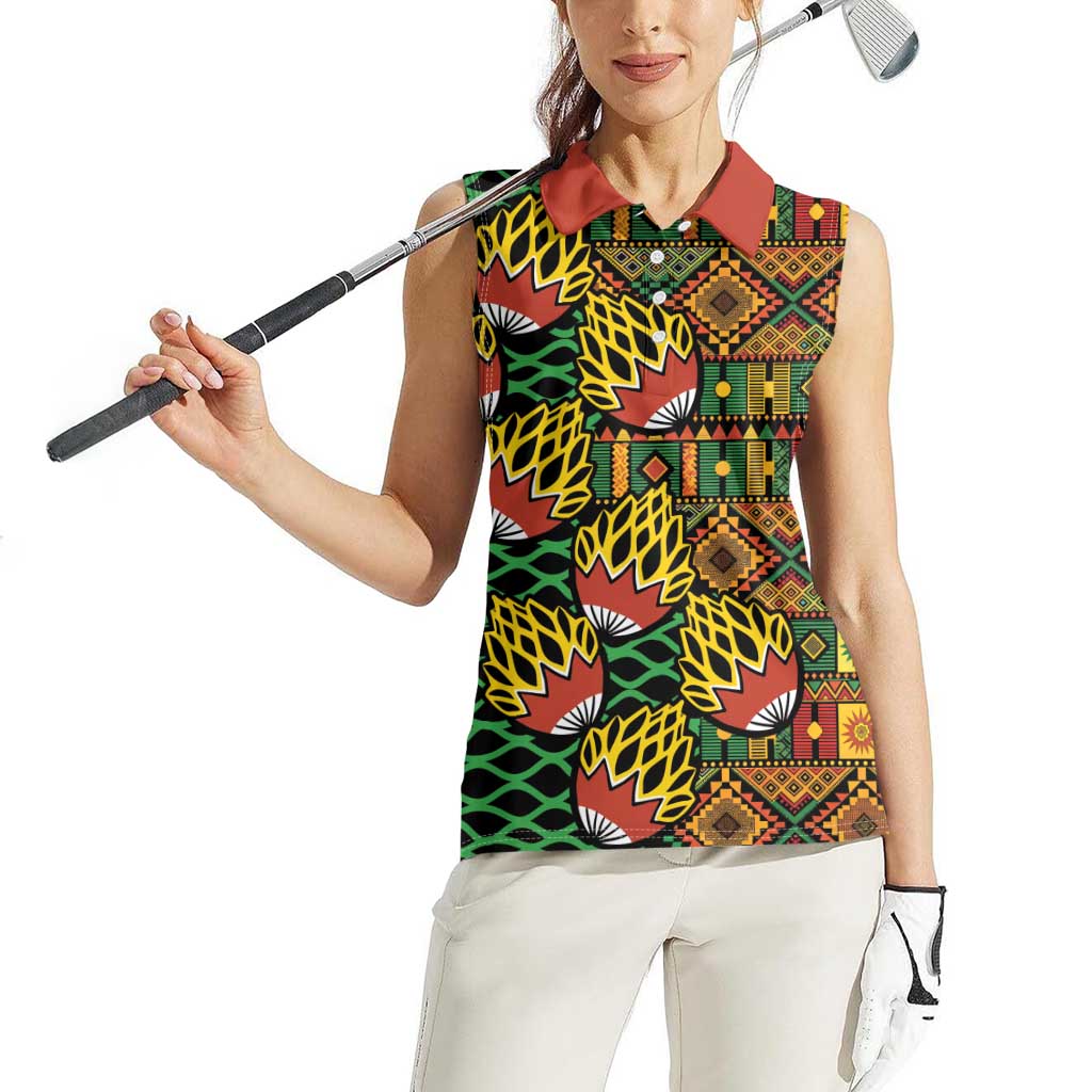 African Tribal Geometric Mixed Kanga Pattern Women Sleeveless Polo Shirt - Wonder Print Shop