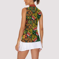 African Tribal Geometric Mixed Kanga Pattern Women Sleeveless Polo Shirt - Wonder Print Shop