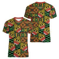 African Tribal Geometric Mixed Kanga Pattern Women V-Neck T-Shirt - Wonder Print Shop