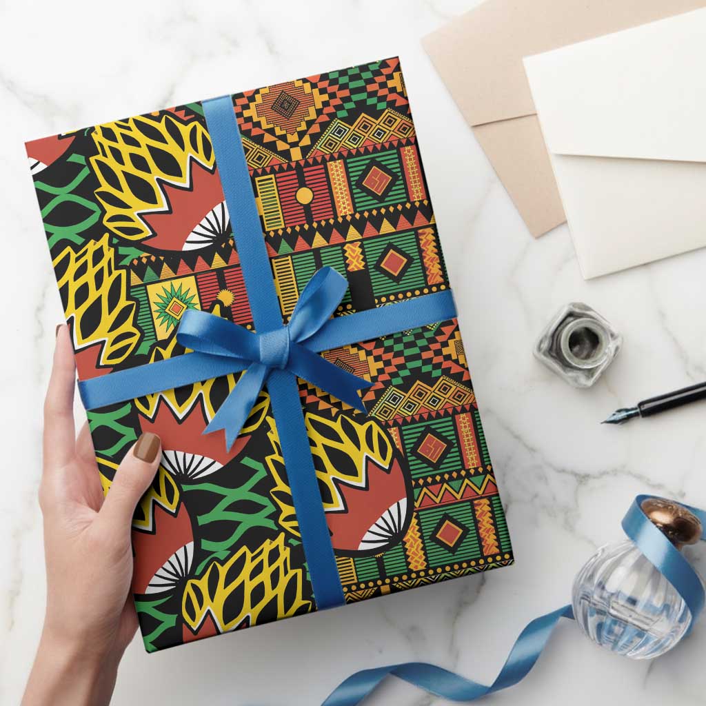 African Tribal Geometric Mixed Kanga Pattern Wrapping Paper - Wonder Print Shop