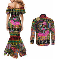 African Women Ethnic Motifs Couples Matching Mermaid Dress and Long Sleeve Button Shirt