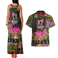 African Women Ethnic Motifs Couples Matching Tank Maxi Dress and Hawaiian Shirt