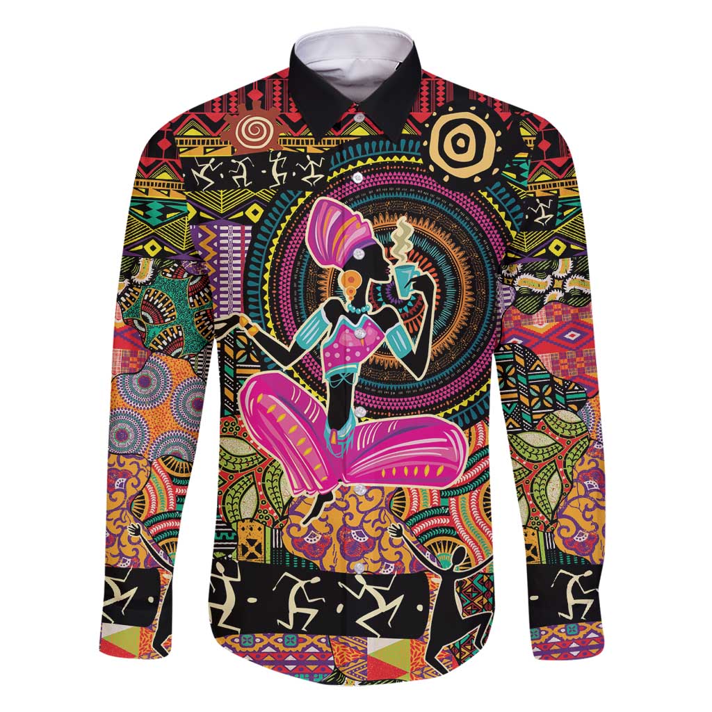 African Women Ethnic Motifs Family Matching Long Sleeve Bodycon Dress and Hawaiian Shirt LT9 - Wonder Print Shop