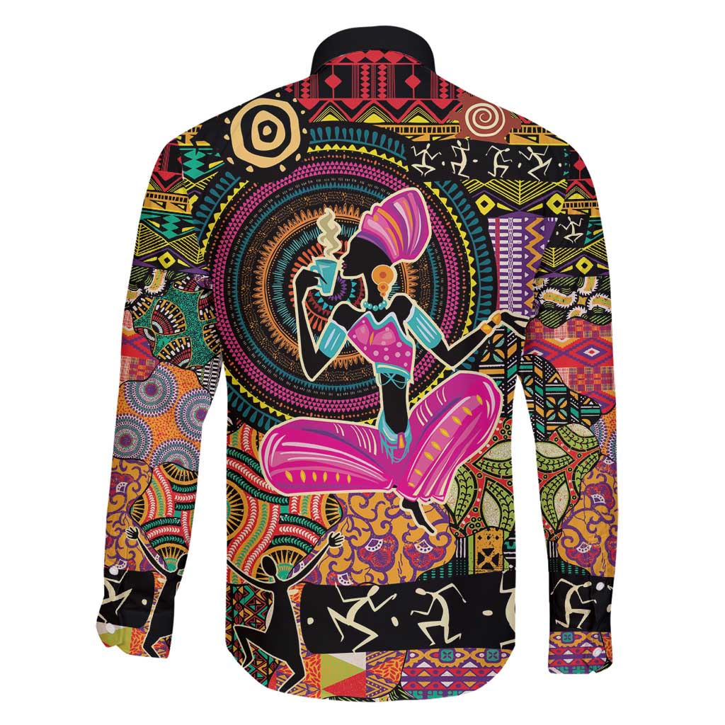 African Women Ethnic Motifs Family Matching Long Sleeve Bodycon Dress and Hawaiian Shirt LT9 - Wonder Print Shop