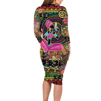 African Women Ethnic Motifs Family Matching Long Sleeve Bodycon Dress and Hawaiian Shirt LT9 - Wonder Print Shop