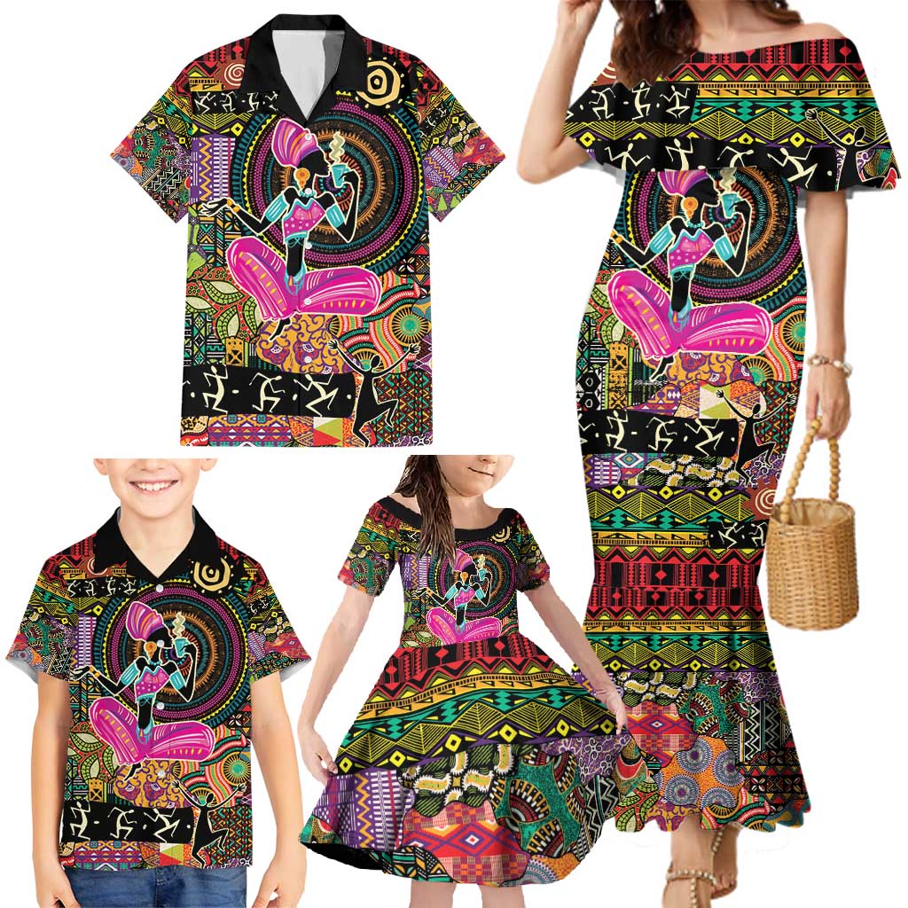 African Women Ethnic Motifs Family Matching Mermaid Dress and Hawaiian Shirt LT9 - Wonder Print Shop