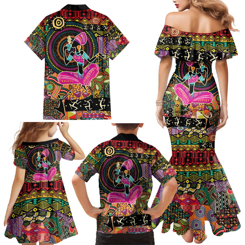 African Women Ethnic Motifs Family Matching Mermaid Dress and Hawaiian Shirt LT9 - Wonder Print Shop