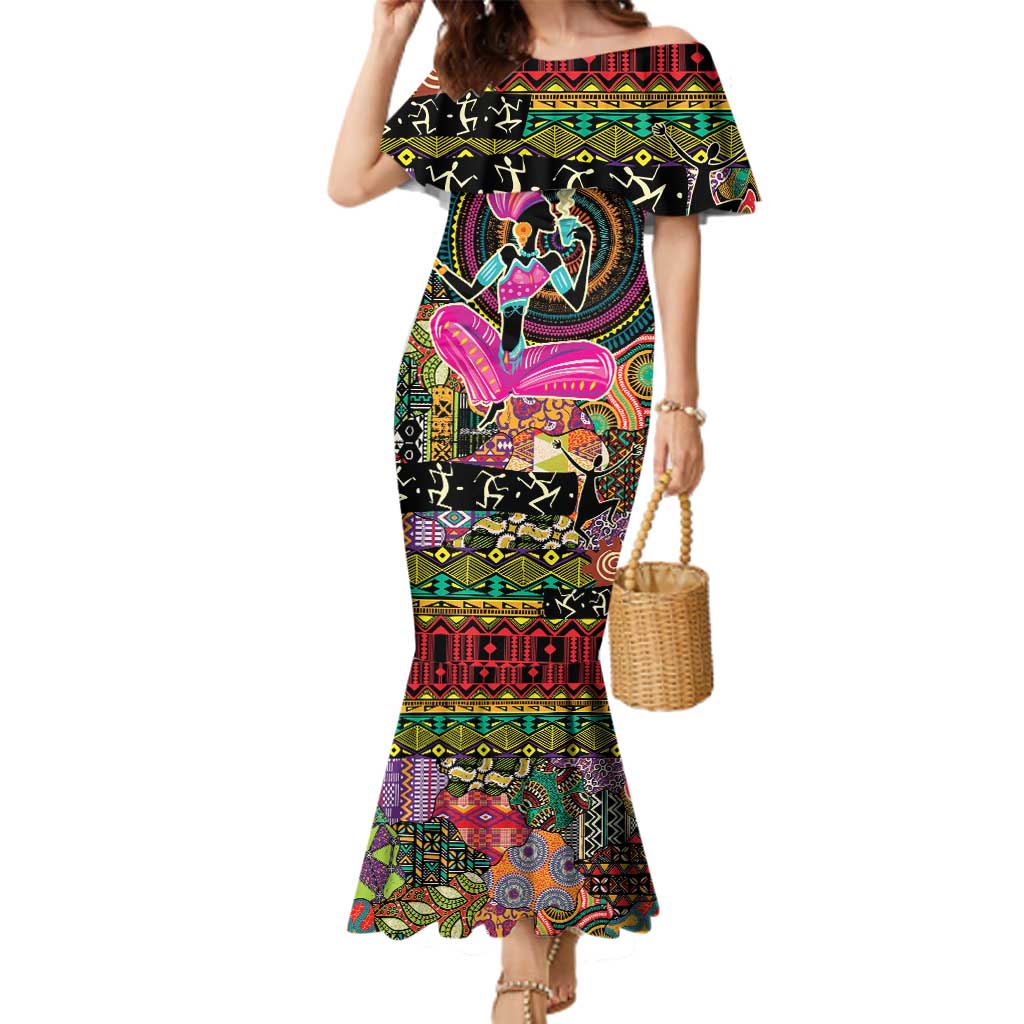 African Women Ethnic Motifs Family Matching Mermaid Dress and Hawaiian Shirt LT9 - Wonder Print Shop