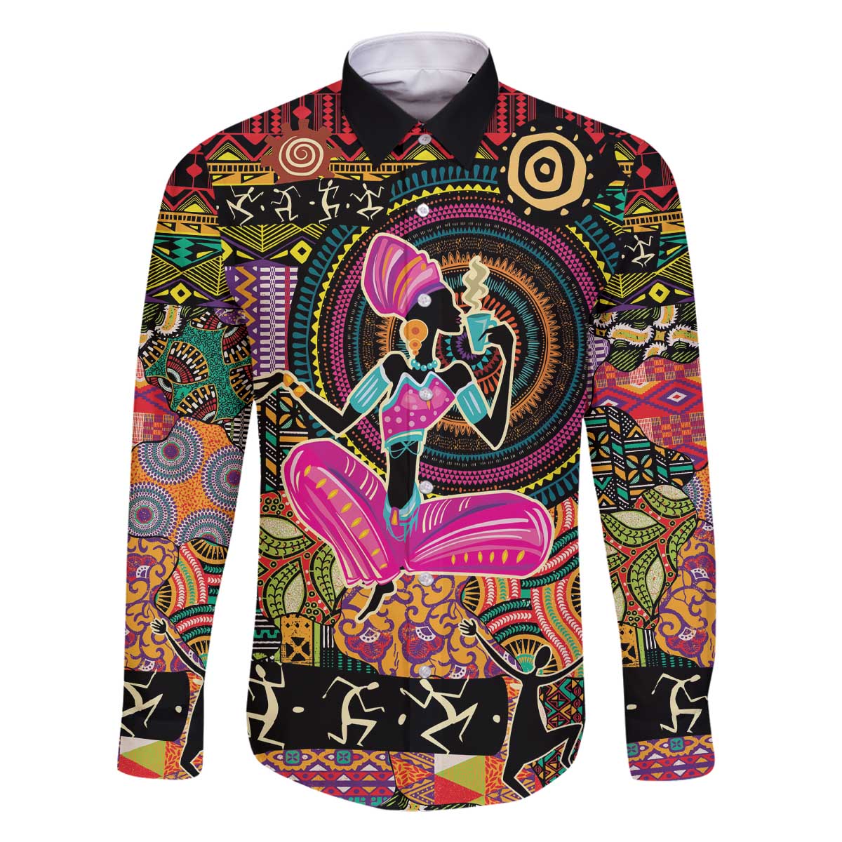 African Women Ethnic Motifs Family Matching Off The Shoulder Long Sleeve Dress and Hawaiian Shirt