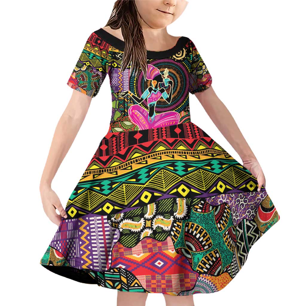 African Women Ethnic Motifs Family Matching Off Shoulder Short Dress and Hawaiian Shirt LT9 - Wonder Print Shop