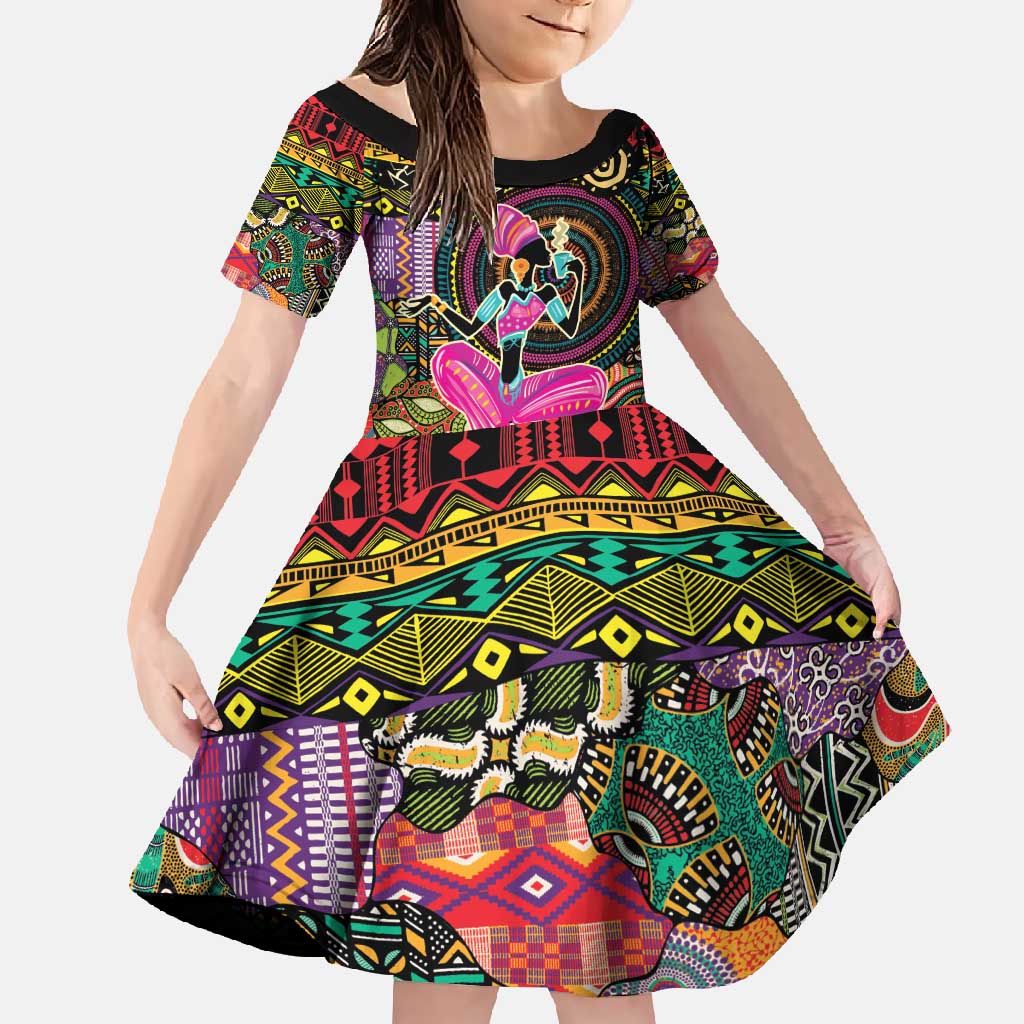 African Women Ethnic Motifs Family Matching Tank Maxi Dress and Hawaiian Shirt - Wonder Print Shop