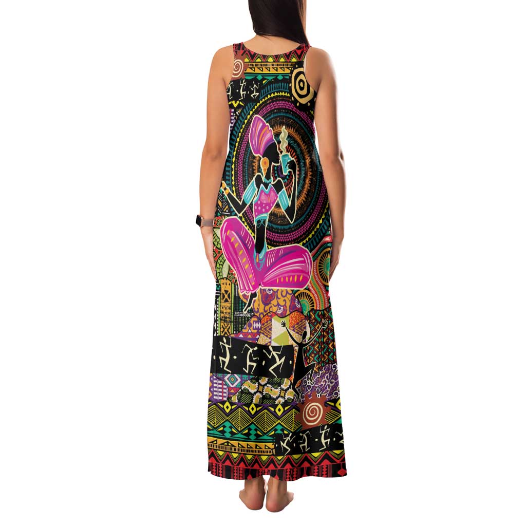 African Women Ethnic Motifs Family Matching Tank Maxi Dress and Hawaiian Shirt - Wonder Print Shop