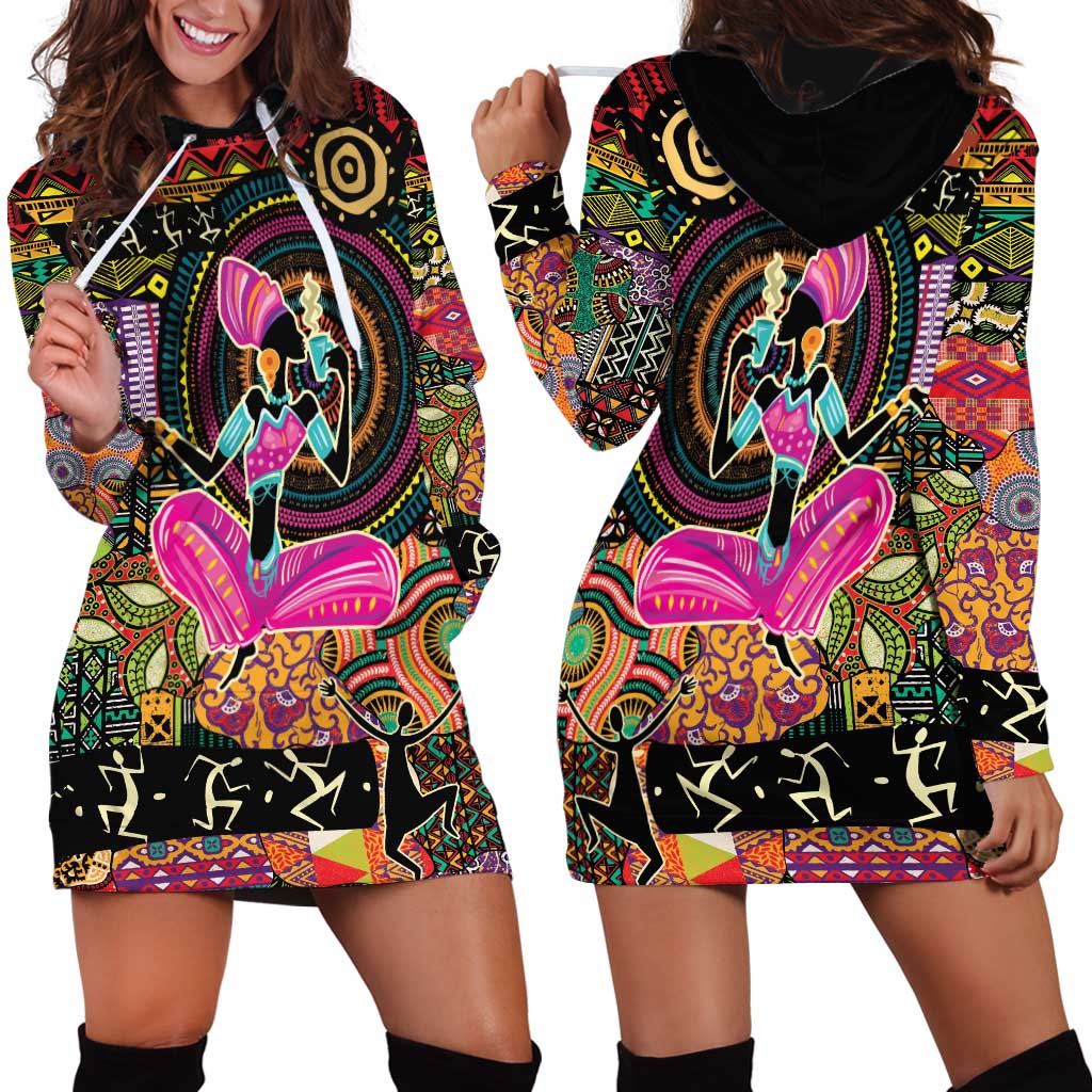 African Women Ethnic Motifs Hoodie Dress - Wonder Print Shop
