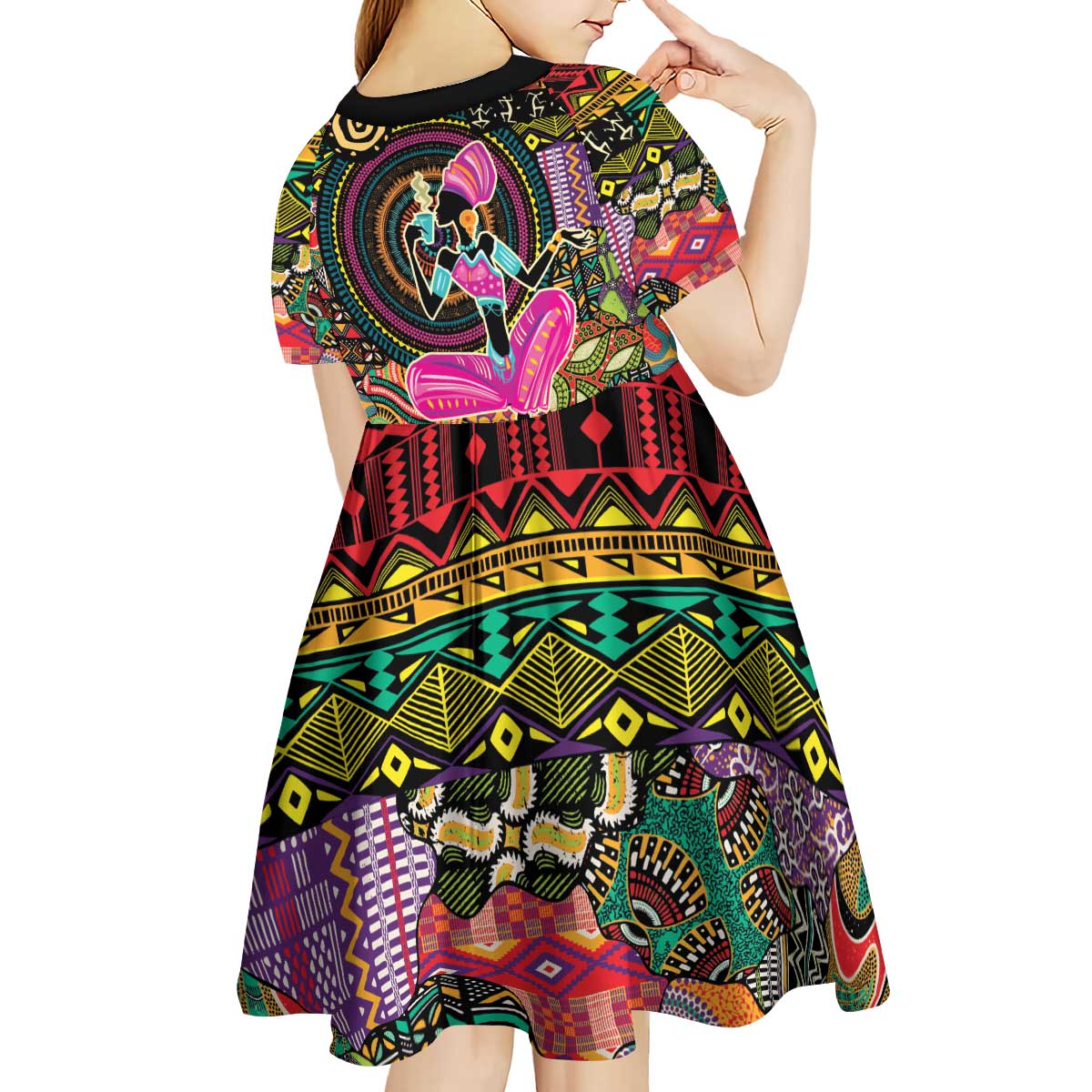 African Women Ethnic Motifs Kid Short Sleeve Dress - Wonder Print Shop