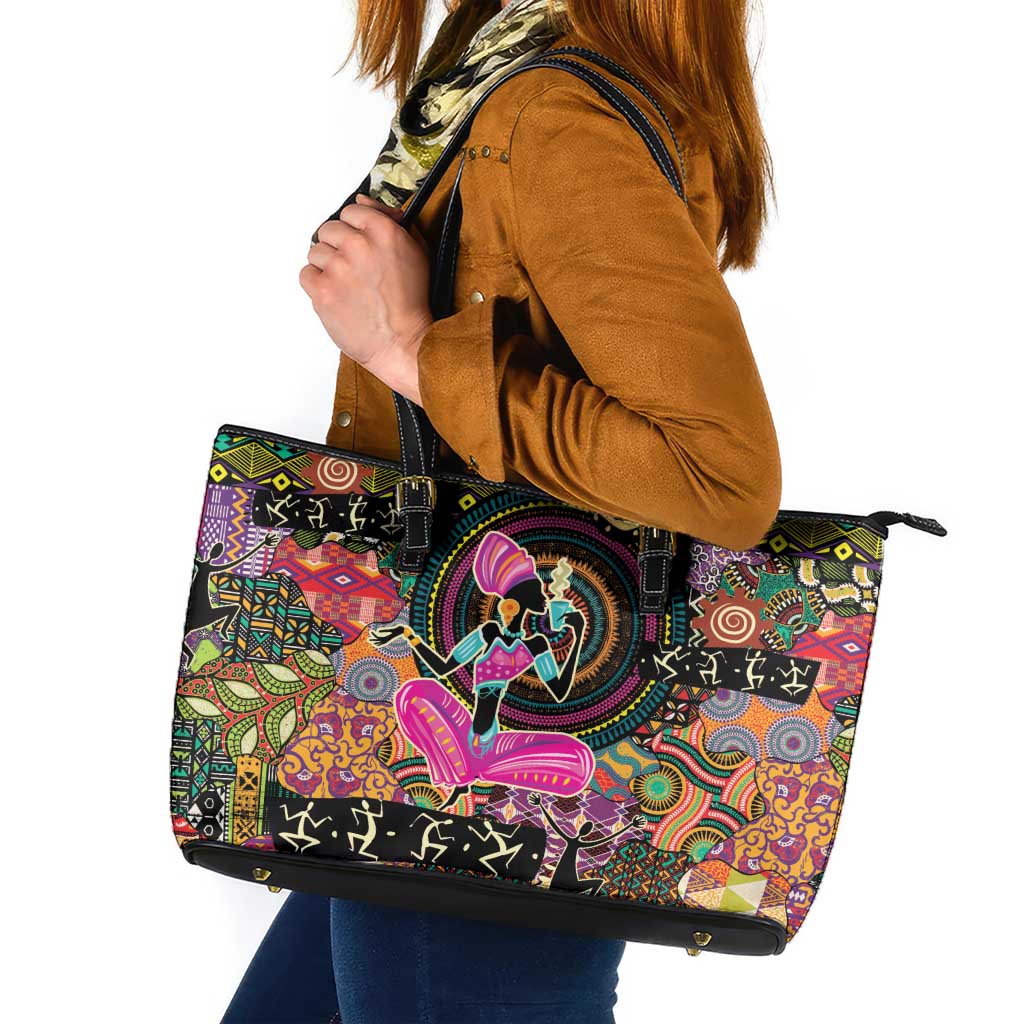 African Women Ethnic Motifs Leather Tote Bag