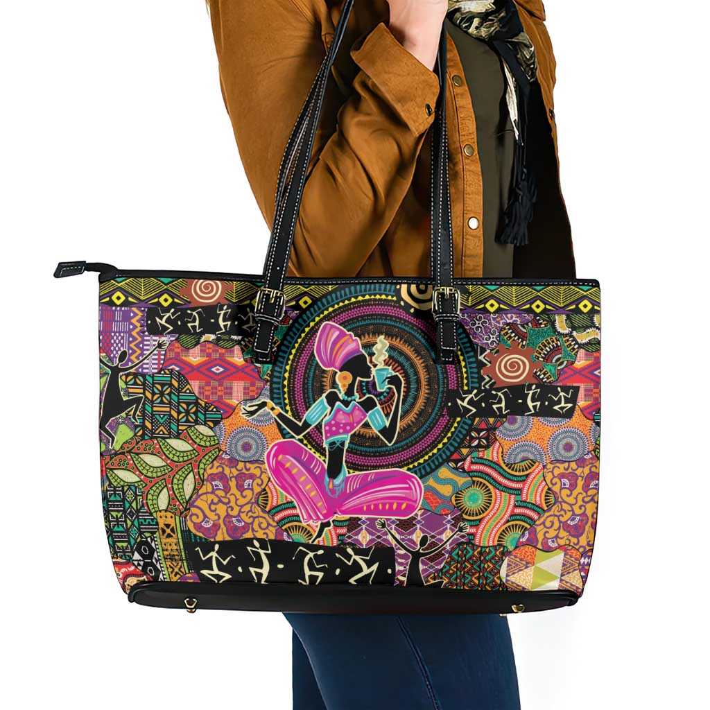 African Women Ethnic Motifs Leather Tote Bag