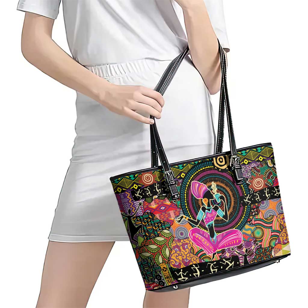 African Women Ethnic Motifs Leather Tote Bag