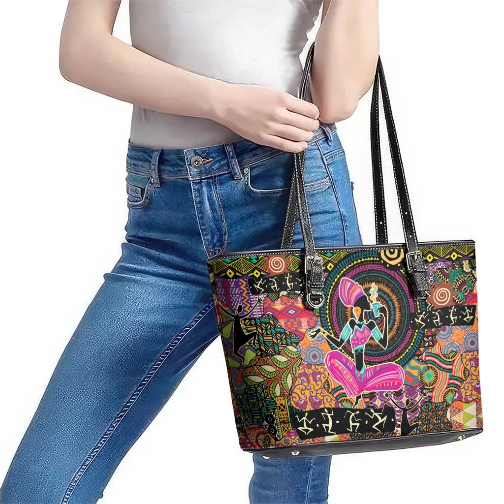 African Women Ethnic Motifs Leather Tote Bag