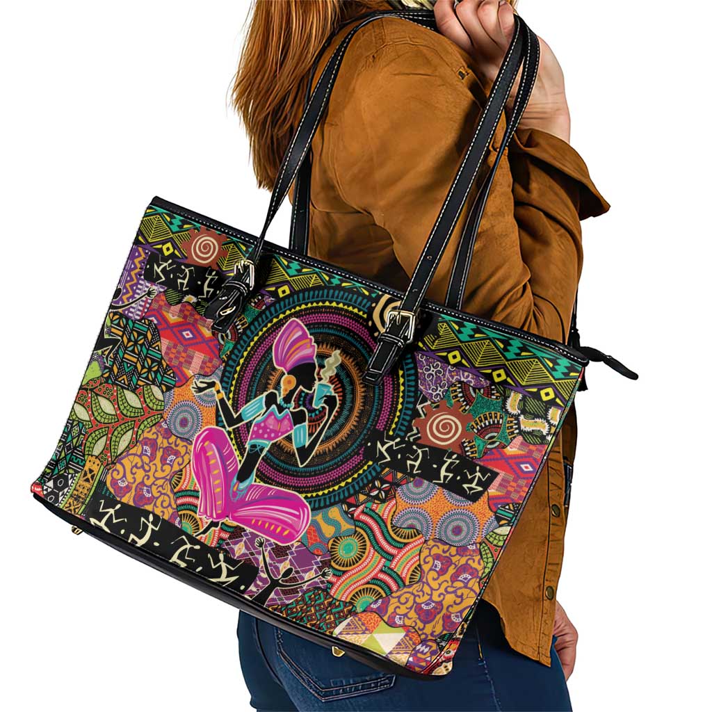 African Women Ethnic Motifs Leather Tote Bag