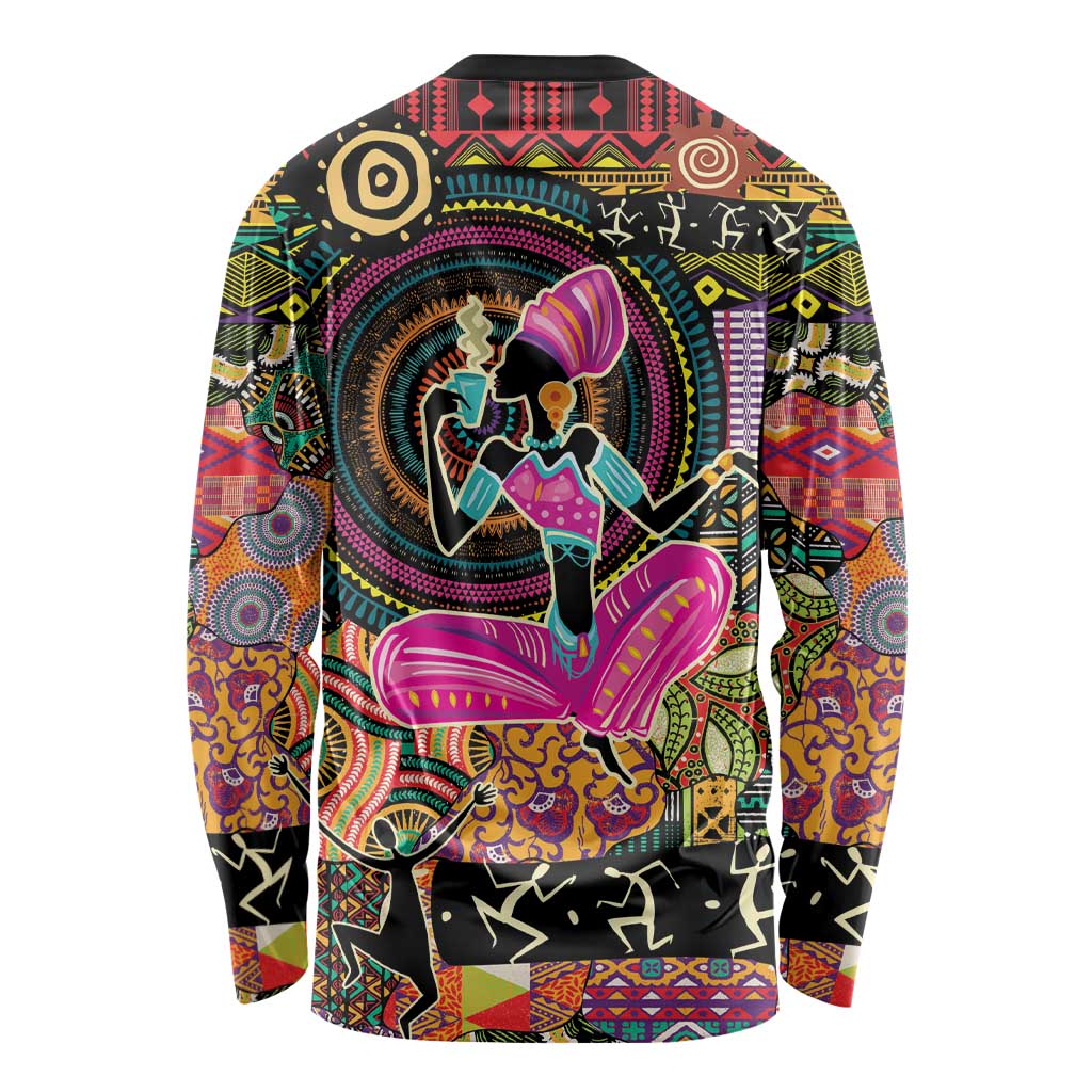 African Women Ethnic Motifs Long Sleeve Shirt - Wonder Print Shop