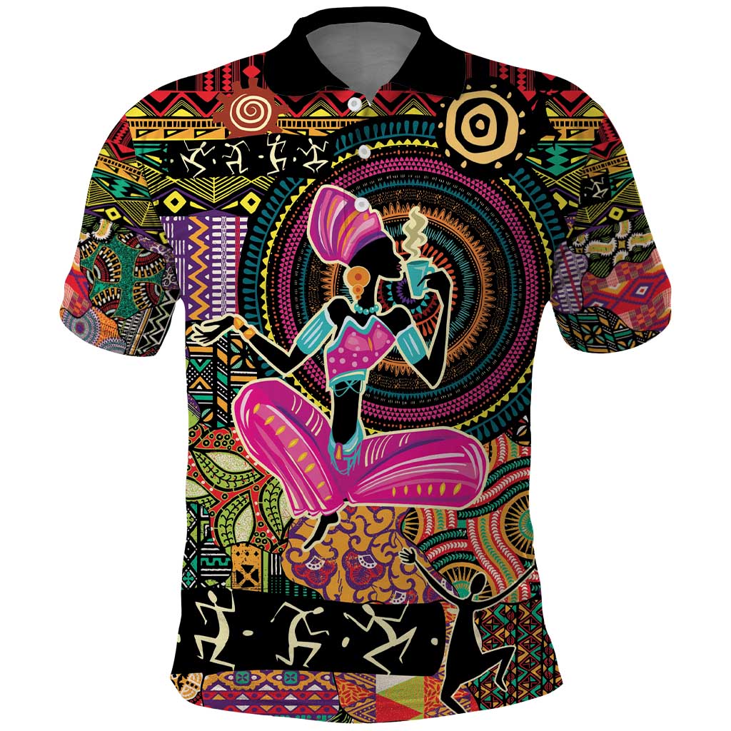 African Women Ethnic Motifs Polo Shirt - Wonder Print Shop