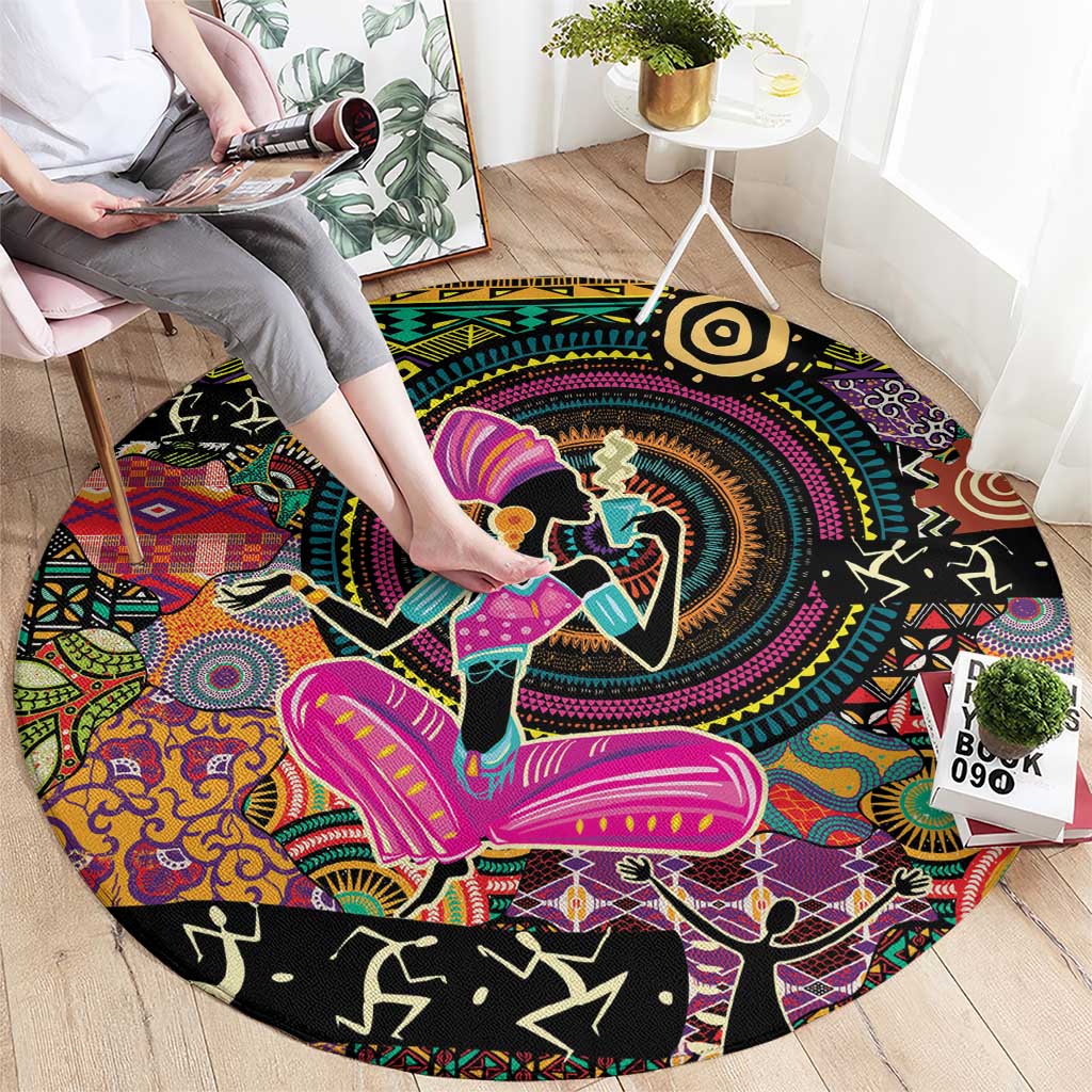 African Women Ethnic Motifs Round Carpet - Wonder Print Shop