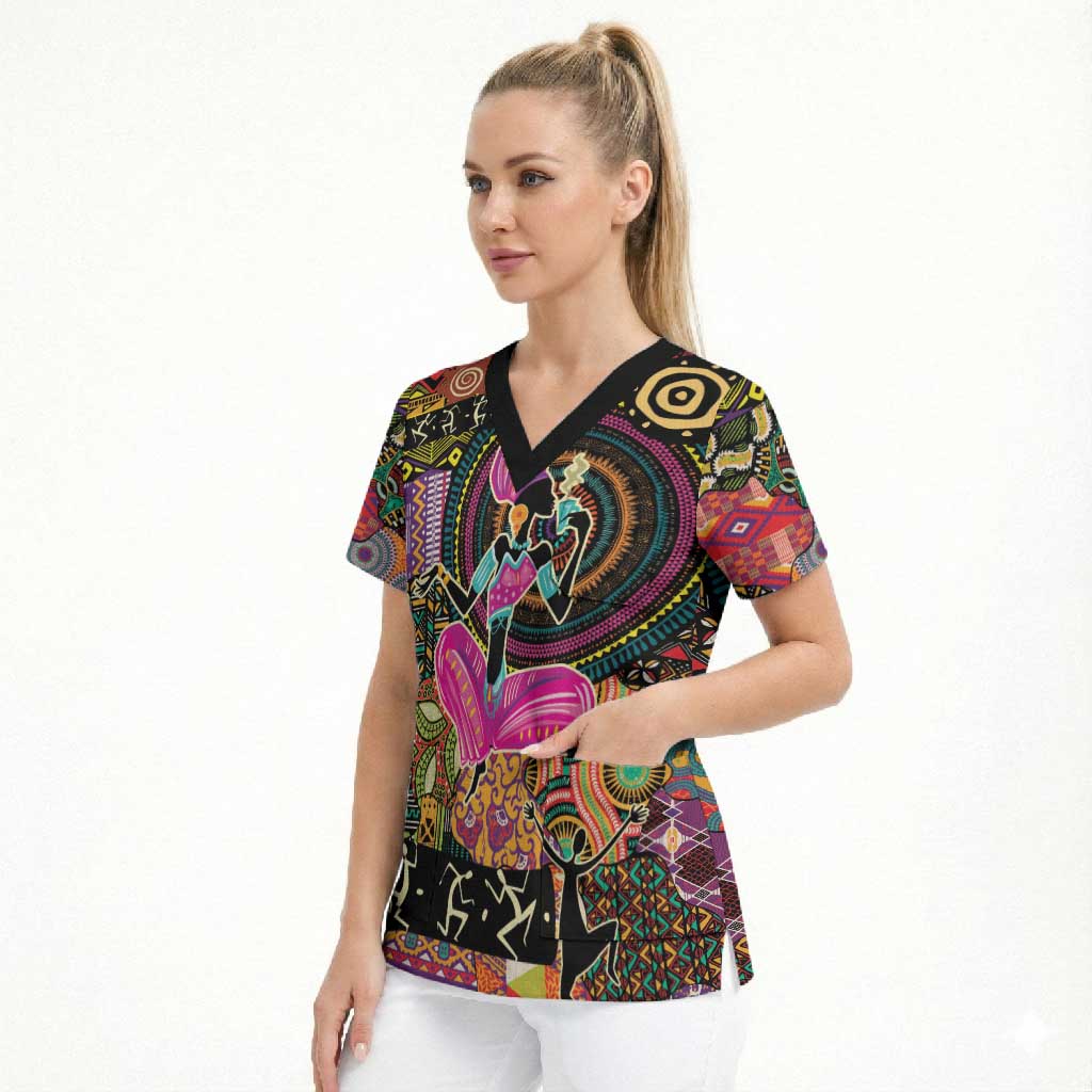 African Women Ethnic Motifs Scrub Top