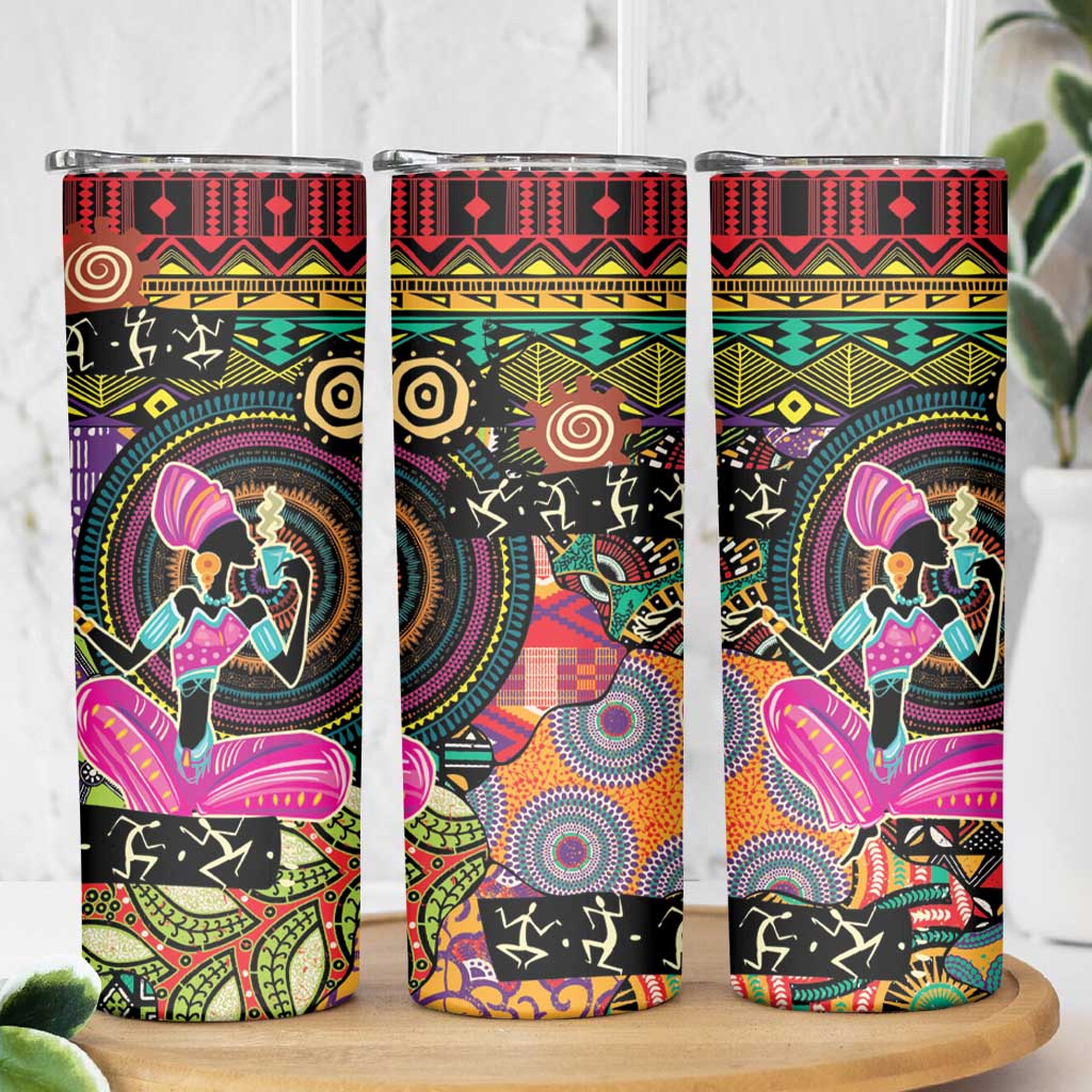 African Women Ethnic Motifs Skinny Tumbler - Wonder Print Shop