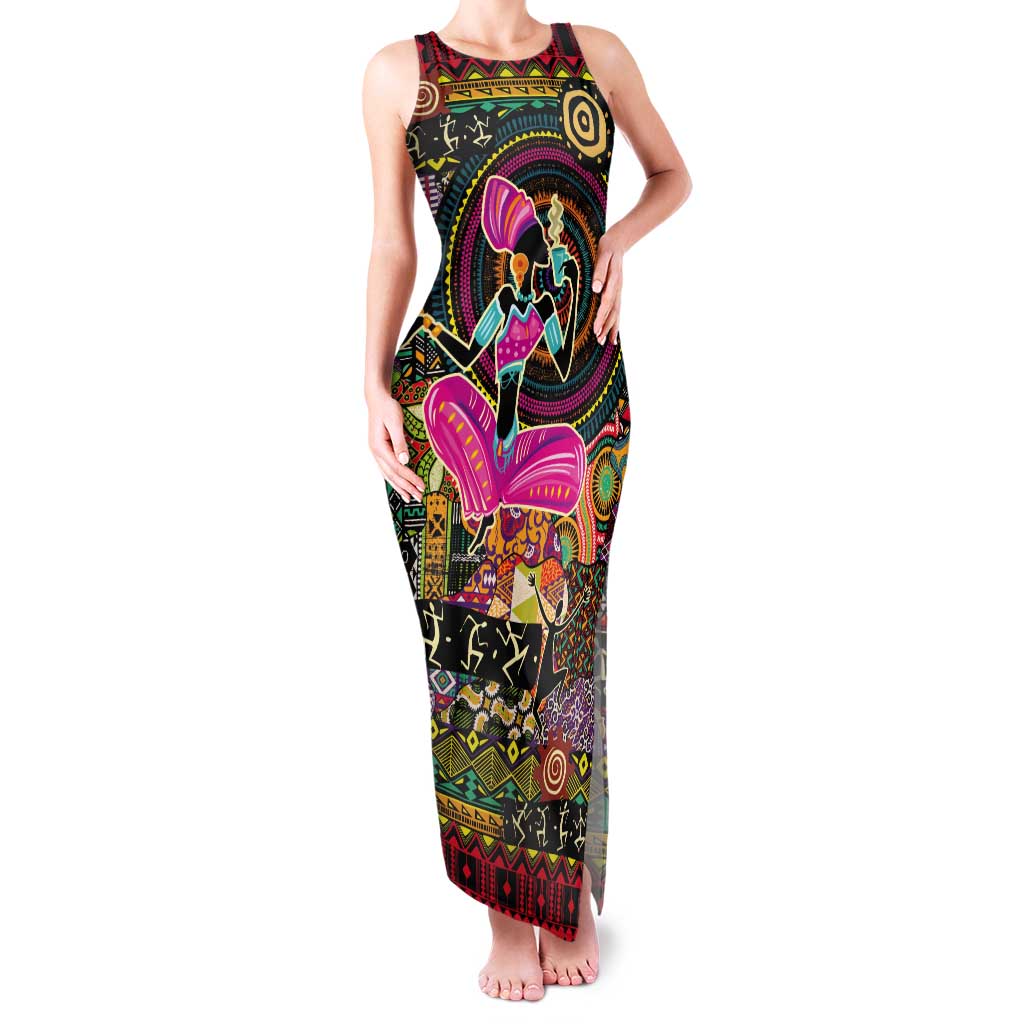 African Women Ethnic Motifs Tank Maxi Dress - Wonder Print Shop