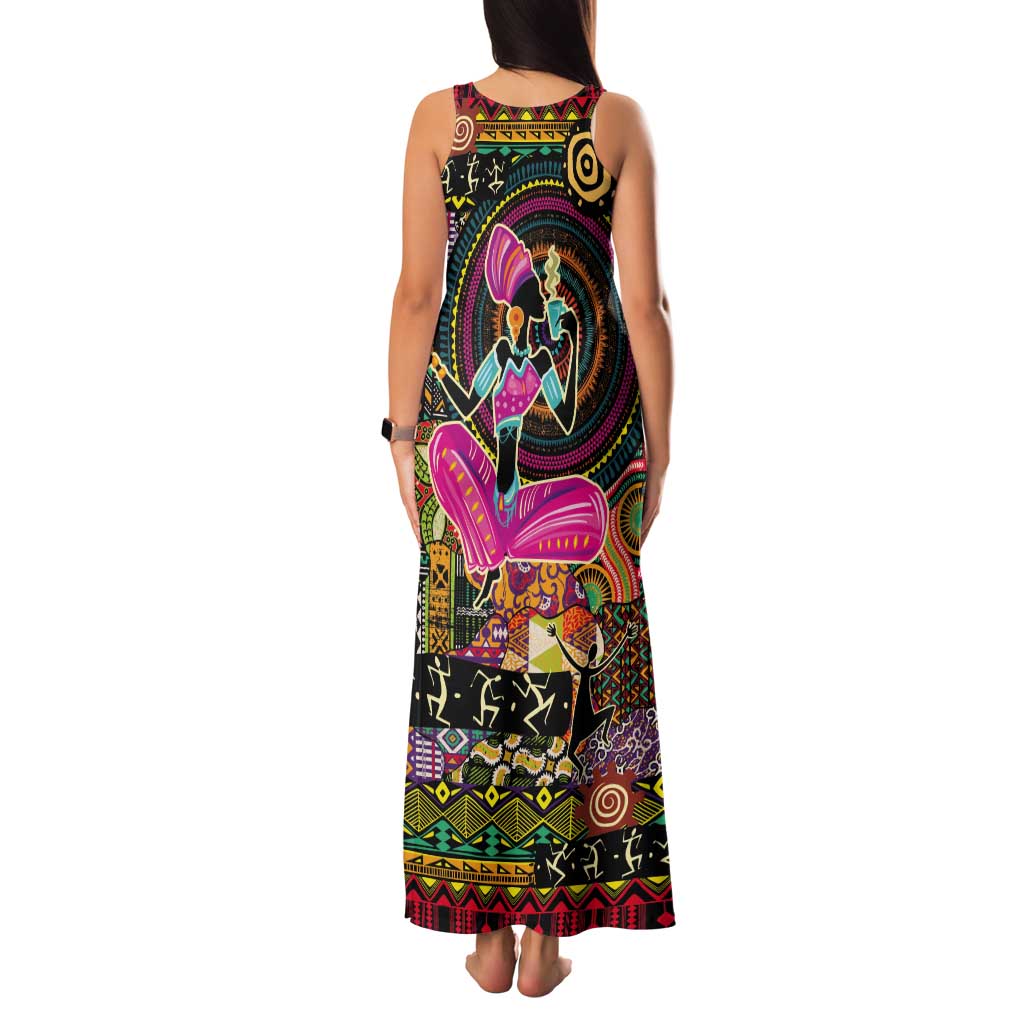 African Women Ethnic Motifs Tank Maxi Dress - Wonder Print Shop