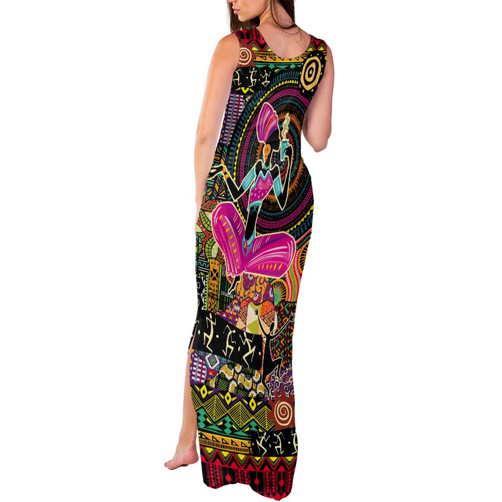 African Women Ethnic Motifs Tank Maxi Dress - Wonder Print Shop