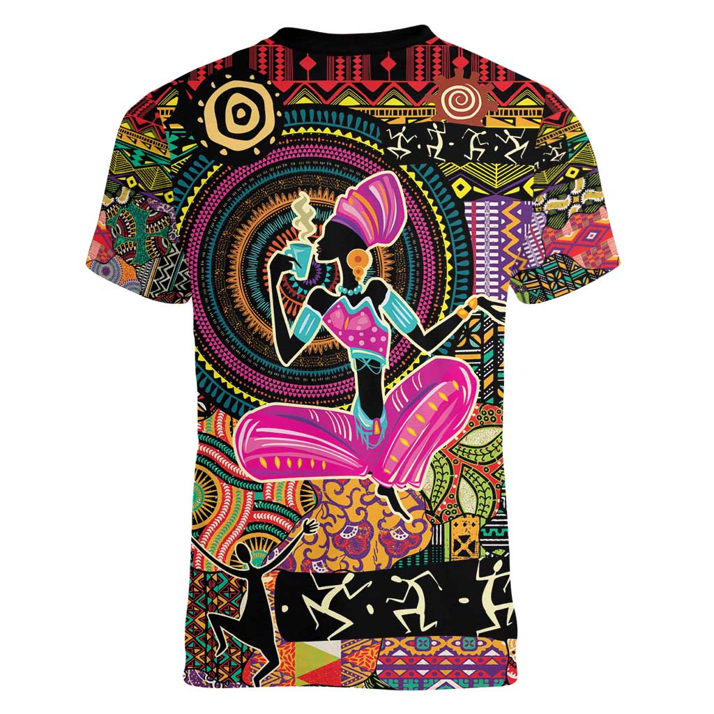 African Women Ethnic Motifs Women V-Neck T-Shirt - Wonder Print Shop