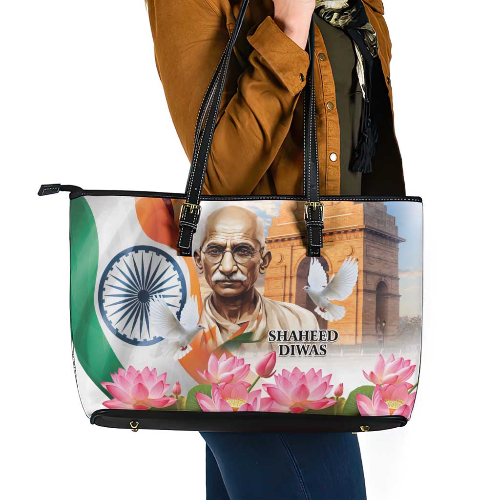 India Gandhi Martyr's Day Leather Tote Bag Shaheed Diwas Ashoka Chakra