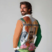 India Gandhi Martyr's Day Long Sleeve Polo Shirt Shaheed Diwas Ashoka Chakra - Wonder Print Shop