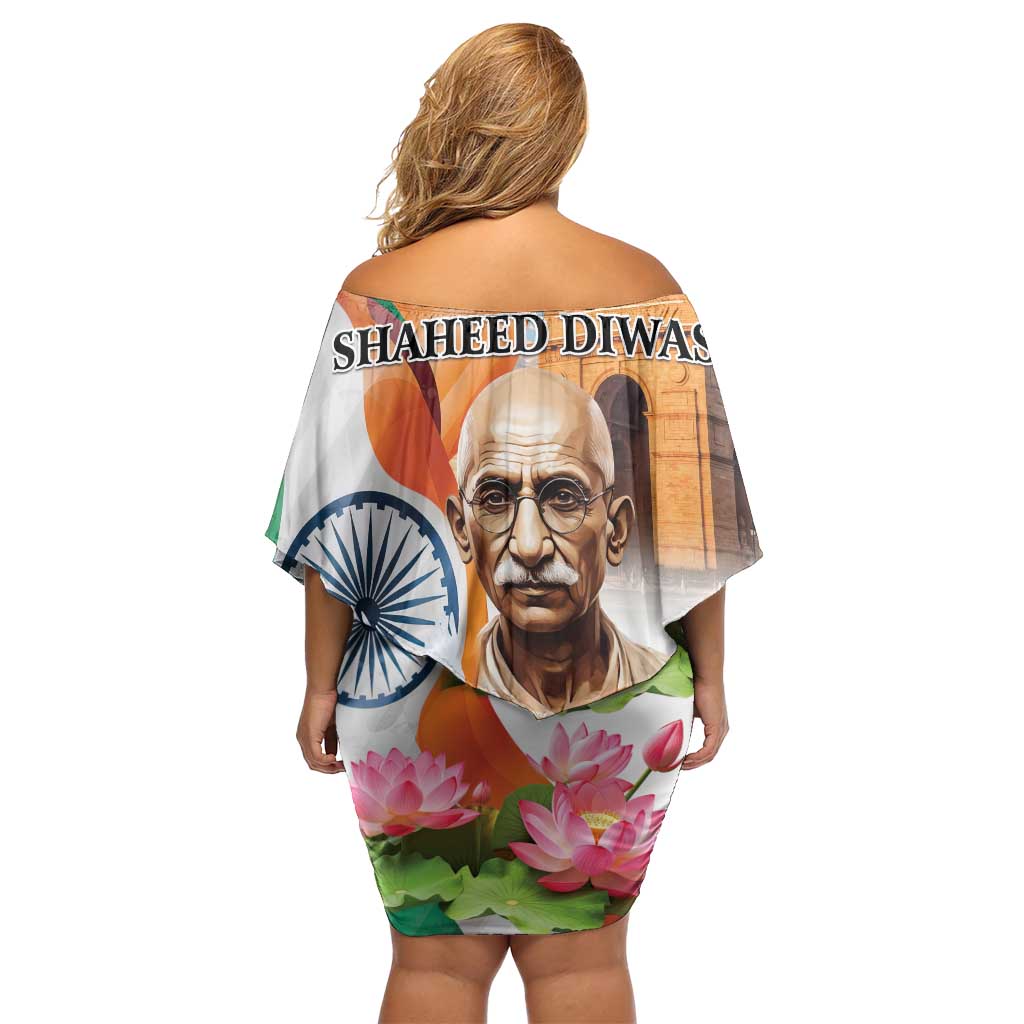 India Gandhi Martyr's Day Off Shoulder Short Dress Shaheed Diwas Ashoka Chakra - Wonder Print Shop
